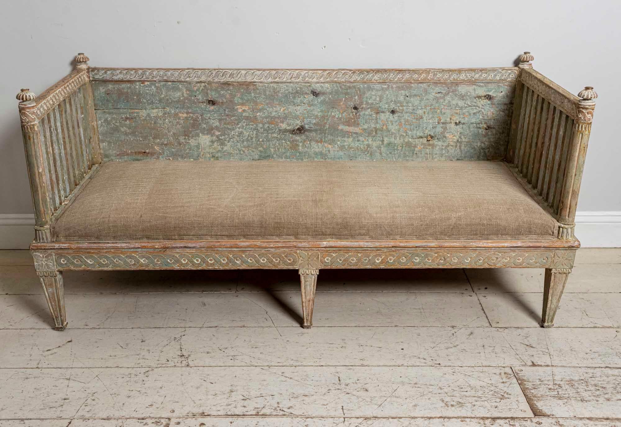 18th Century Swedish Gustavian Painted Carved Detail Slatted Sofa 6