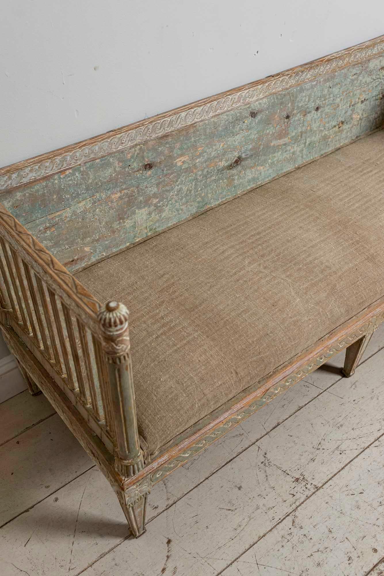 18th Century Swedish Gustavian Painted Carved Detail Slatted Sofa 8