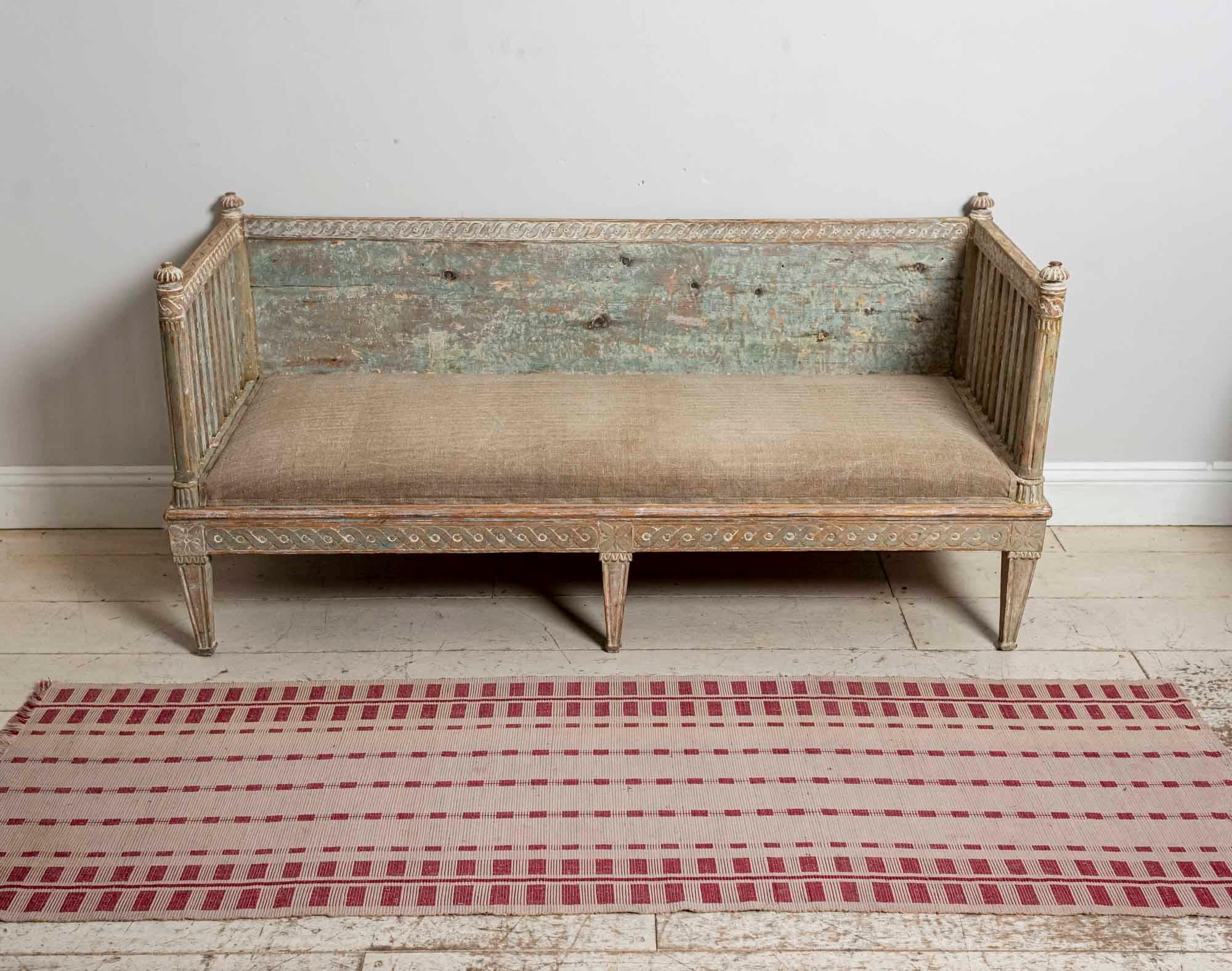 18th Century Swedish Gustavian Painted Carved Detail Slatted Sofa 9