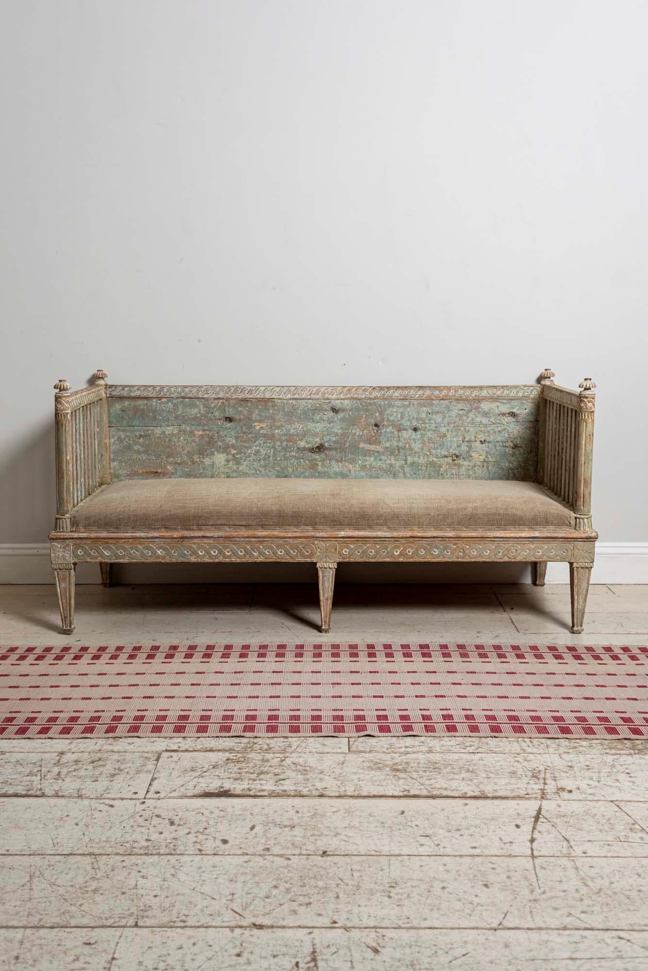 18th Century Swedish Gustavian Painted Carved Detail Slatted Sofa 11