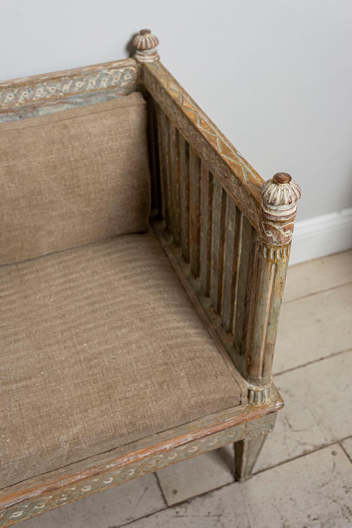 18th Century Swedish Gustavian Painted Carved Detail Slatted Sofa 4