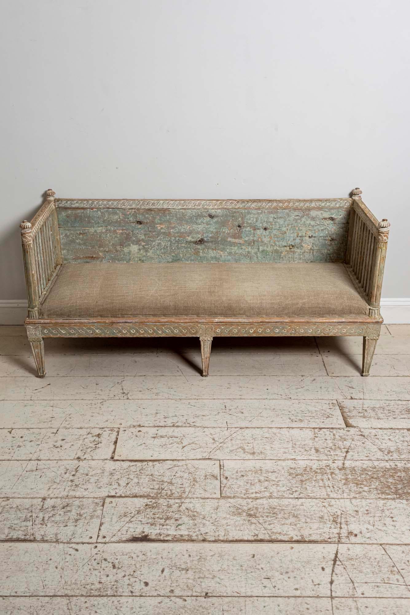 18th Century Swedish Gustavian Painted Carved Detail Slatted Sofa 5