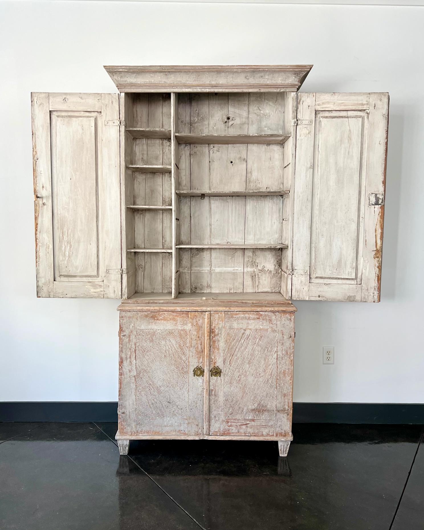 Hand-Carved 18th Century Swedish Gustavian Painted Cupboard