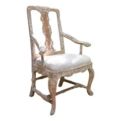 18th Century Swedish Gustavian Painted Open Armchair