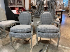 18th Century Swedish Gustavian Pair of Antique Painted Pinewood Armchairs
