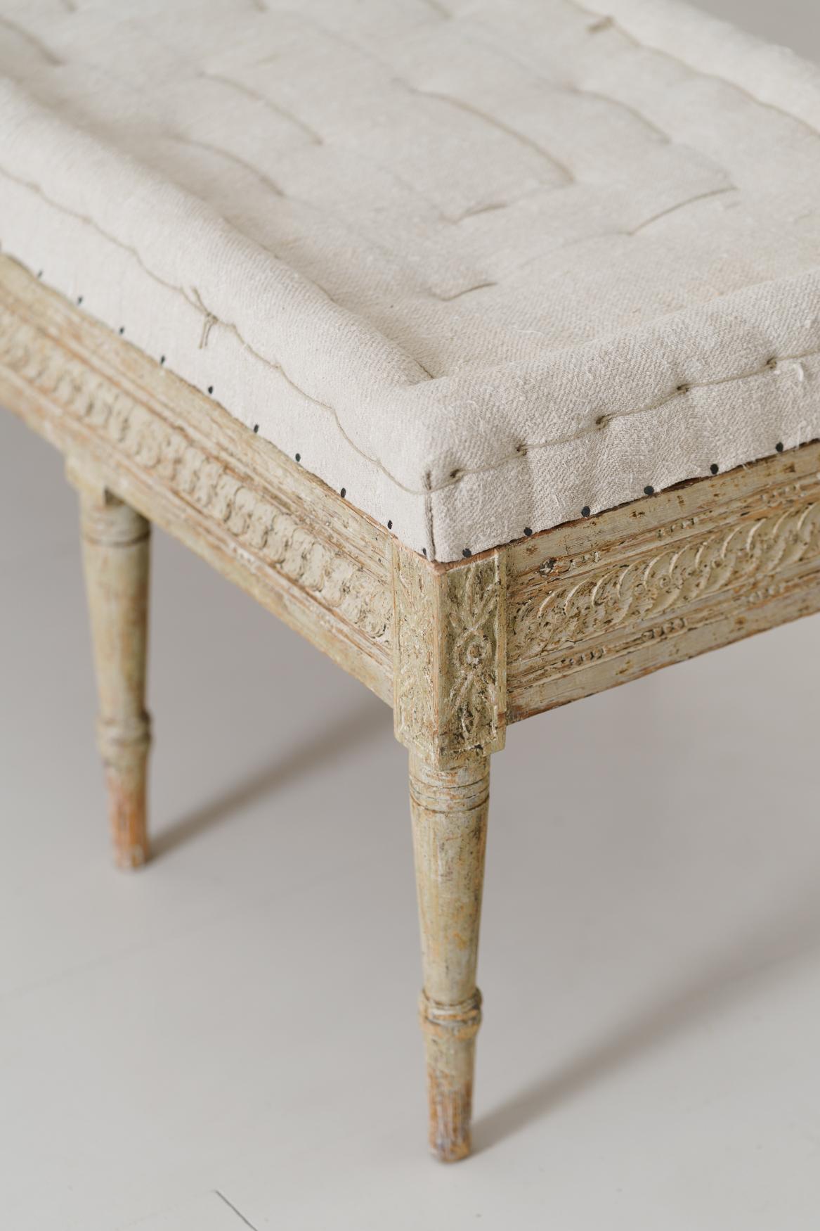 Hand-Crafted 18th Century Swedish Gustavian Period Bench or Footstool in Original Paint