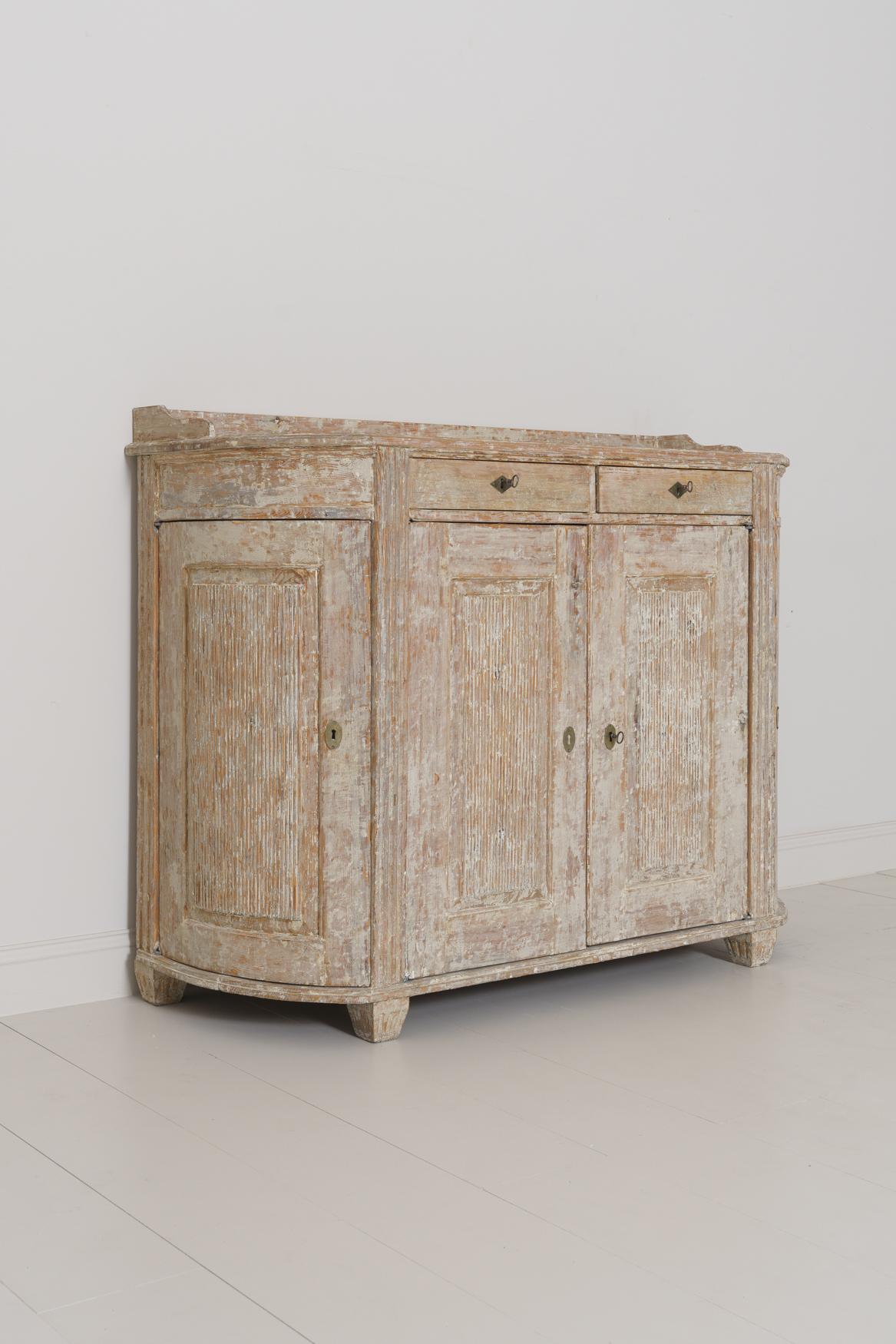 Hand-Carved 18th Century Swedish Gustavian Period Buffet In Original Paint with Reeded Doors