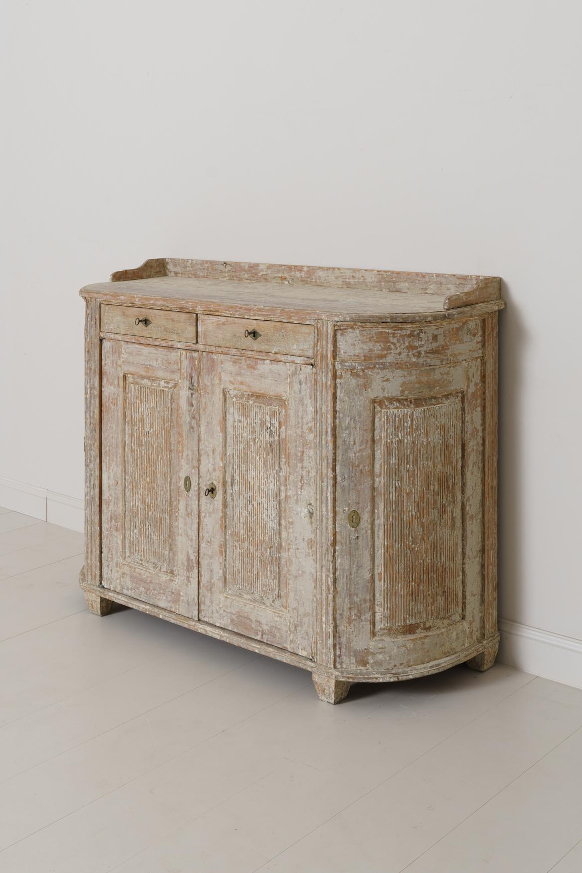 Wood 18th Century Swedish Gustavian Period Buffet In Original Paint with Reeded Doors