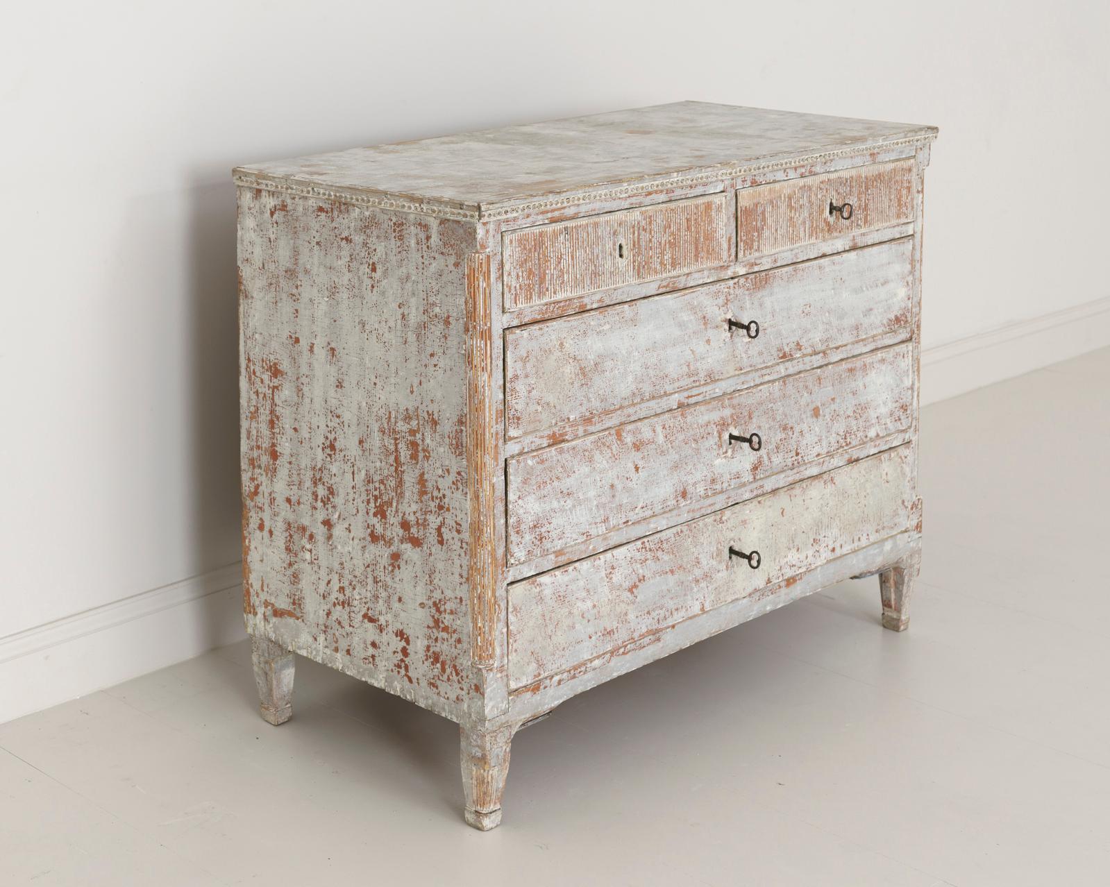 Hand-Carved 18th Century Swedish Gustavian Period Commode in Original Paint