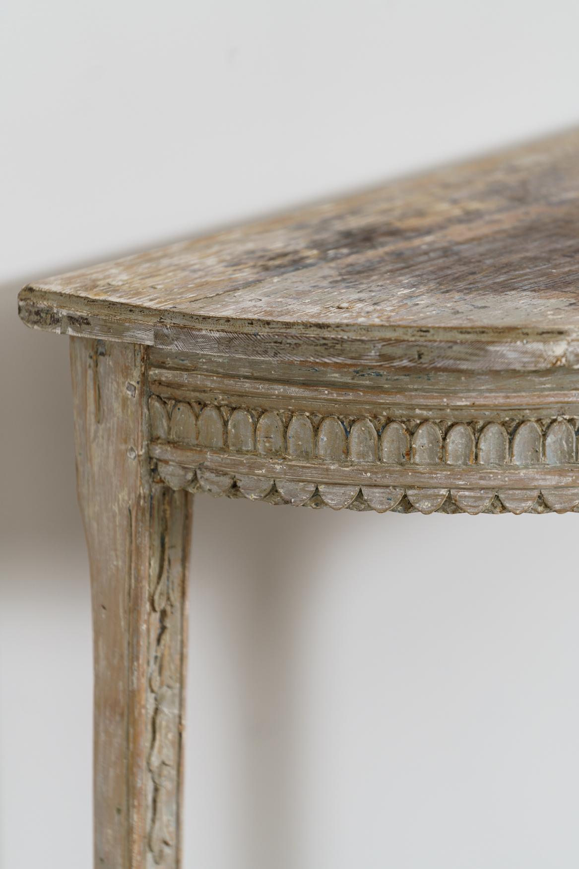 18th Century and Earlier 18th Century Swedish Gustavian Period Demilune Console Table in Original Paint