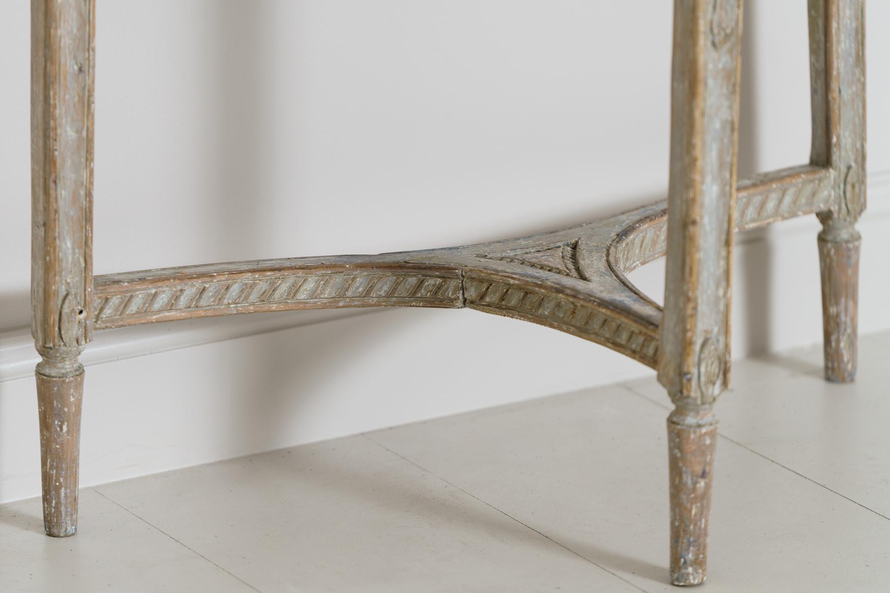 Wood 18th Century Swedish Gustavian Period Demilune Console Table in Original Paint
