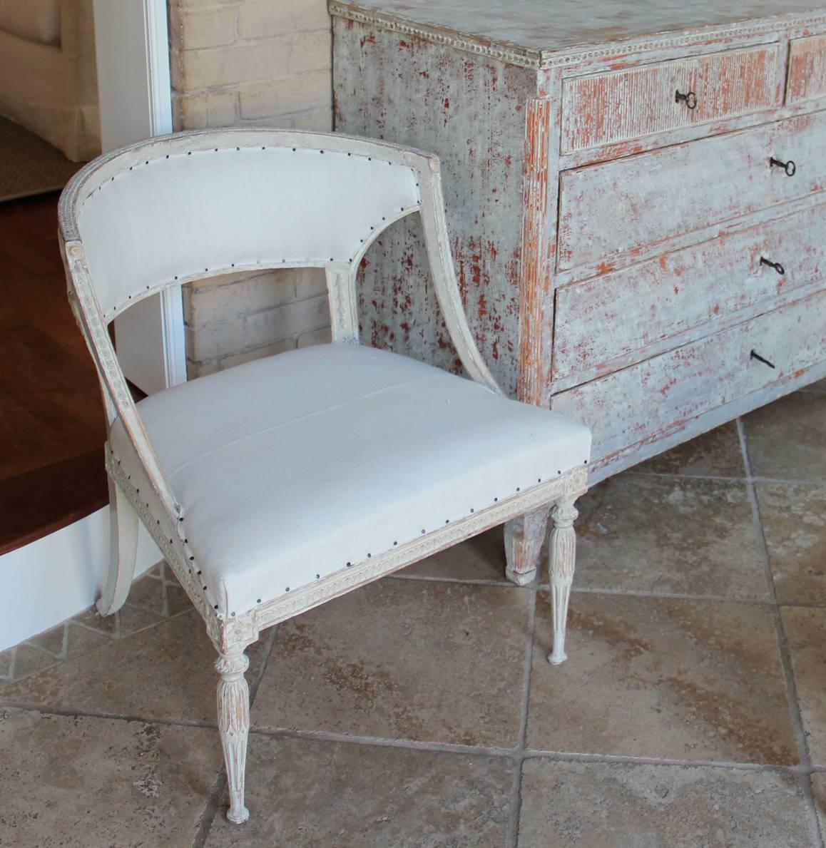 Hand-Carved 18th Century Swedish Gustavian Period Original Paint Chair Signed Ephraim Stahl