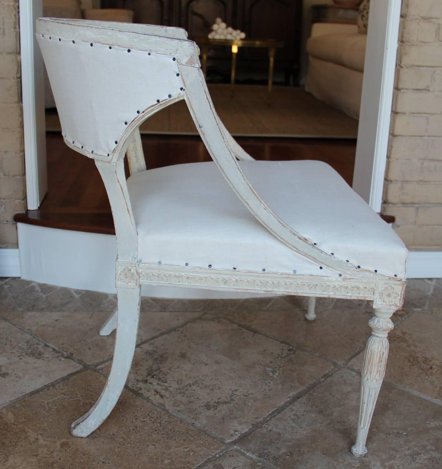 Linen 18th Century Swedish Gustavian Period Original Paint Chair Signed Ephraim Stahl