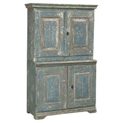 Antique 18th Century Swedish Gustavian Period Rustic Painted Two-Tiered Cabinet