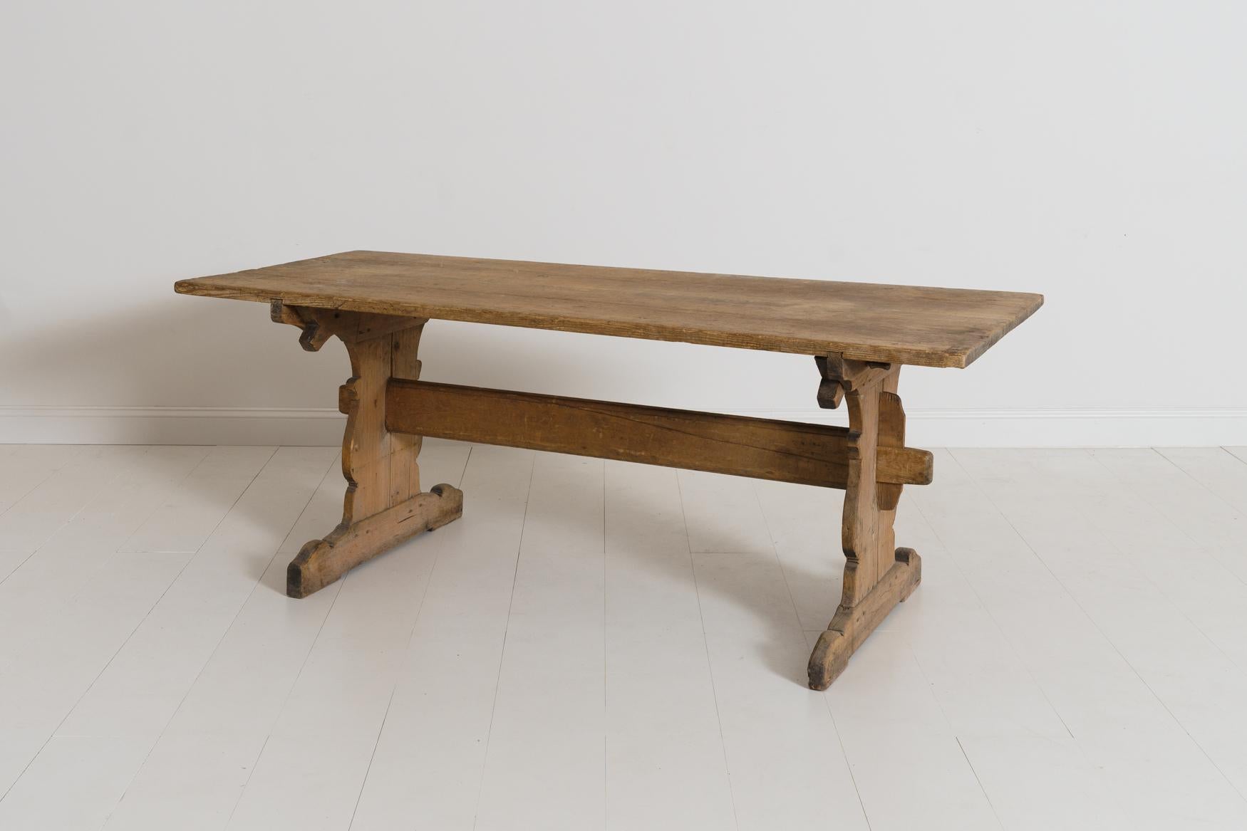 Hand-Carved 18th Century Swedish Gustavian Period Trestle Table