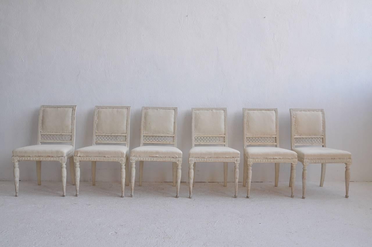 18th Century Swedish Gustavian Set of Six Original Paint Chairs from Stockholm 1