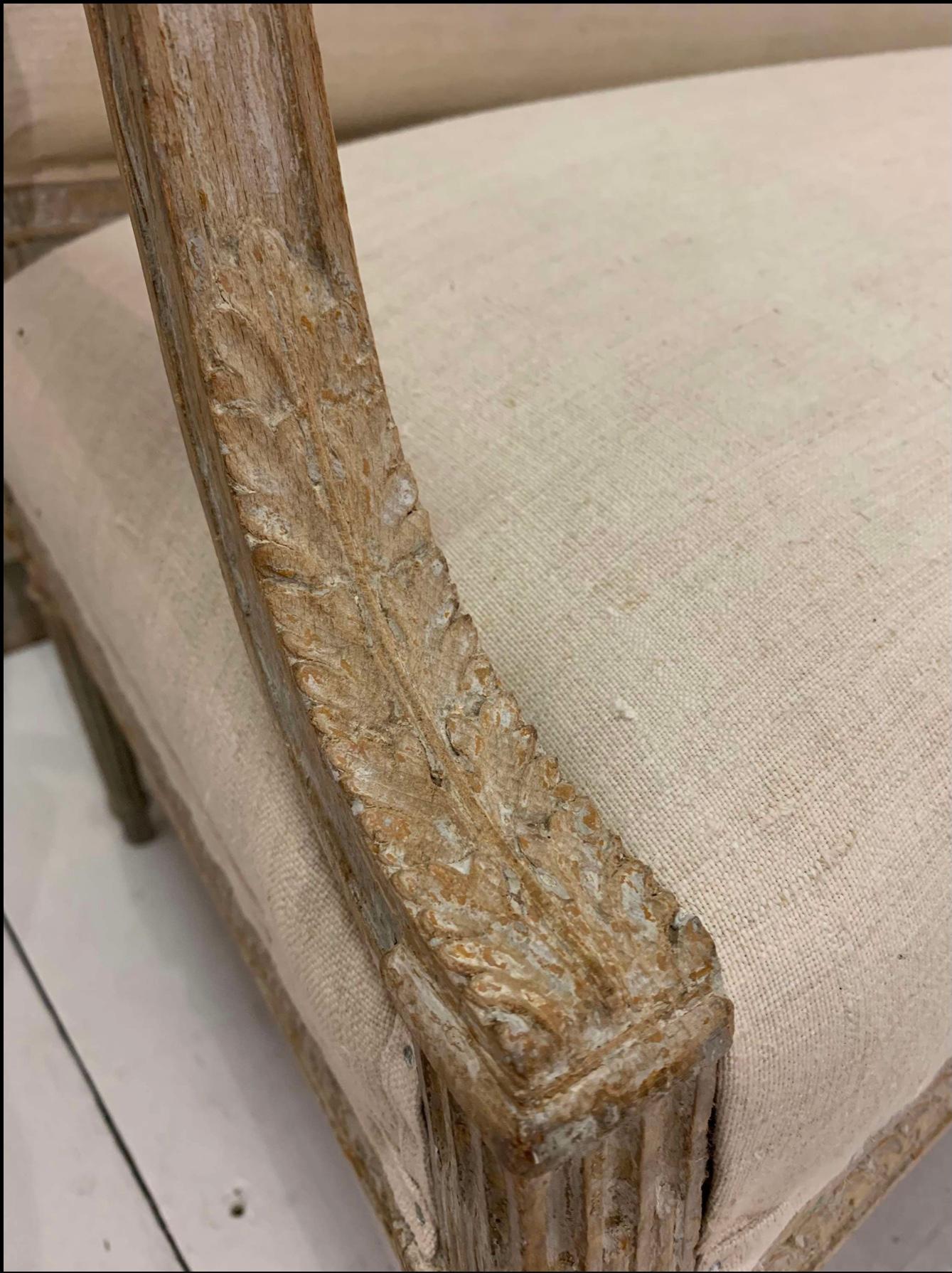 18th century Swedish Gustavian sofa original paint upholstered in French linen 5