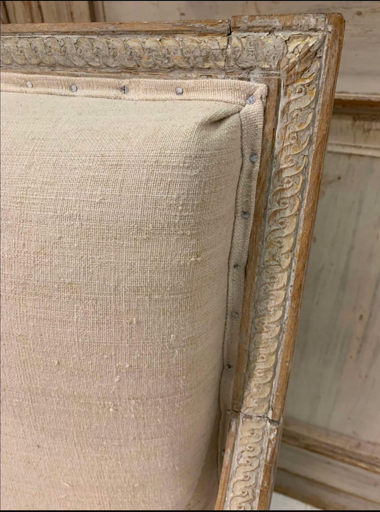 Hand-Carved 18th century Swedish Gustavian sofa original paint upholstered in French linen