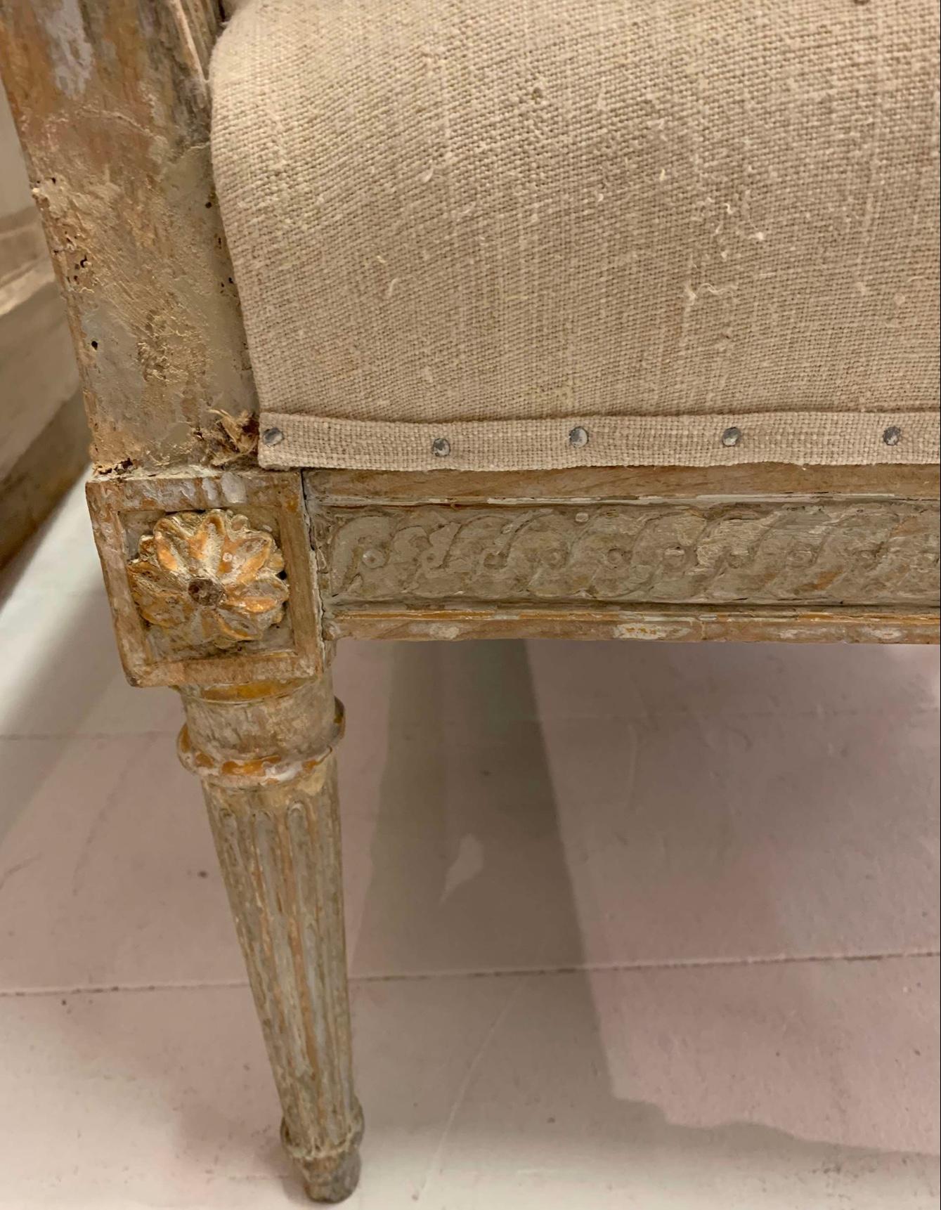 Late 18th Century 18th century Swedish Gustavian sofa original paint upholstered in French linen