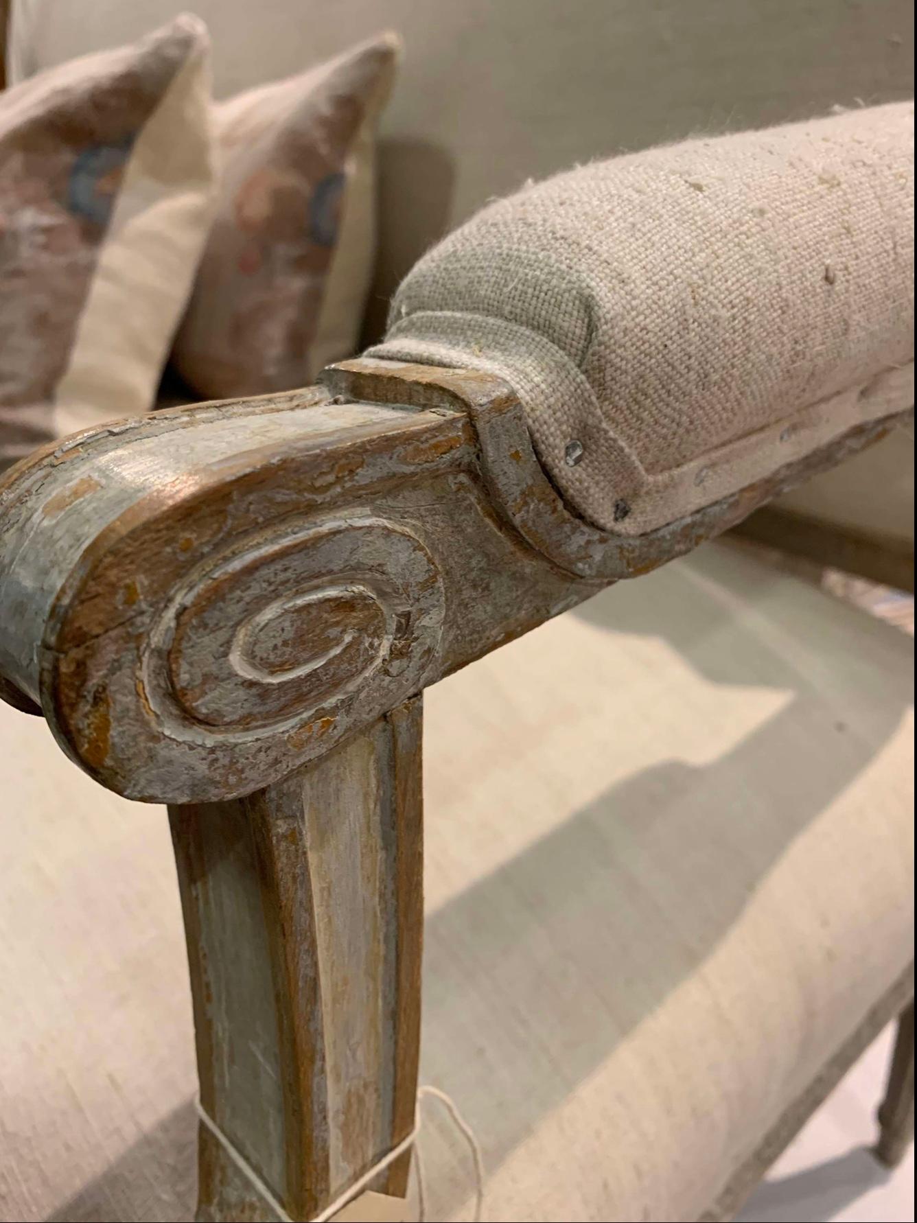 18th century Swedish Gustavian sofa original paint upholstered in French linen 1