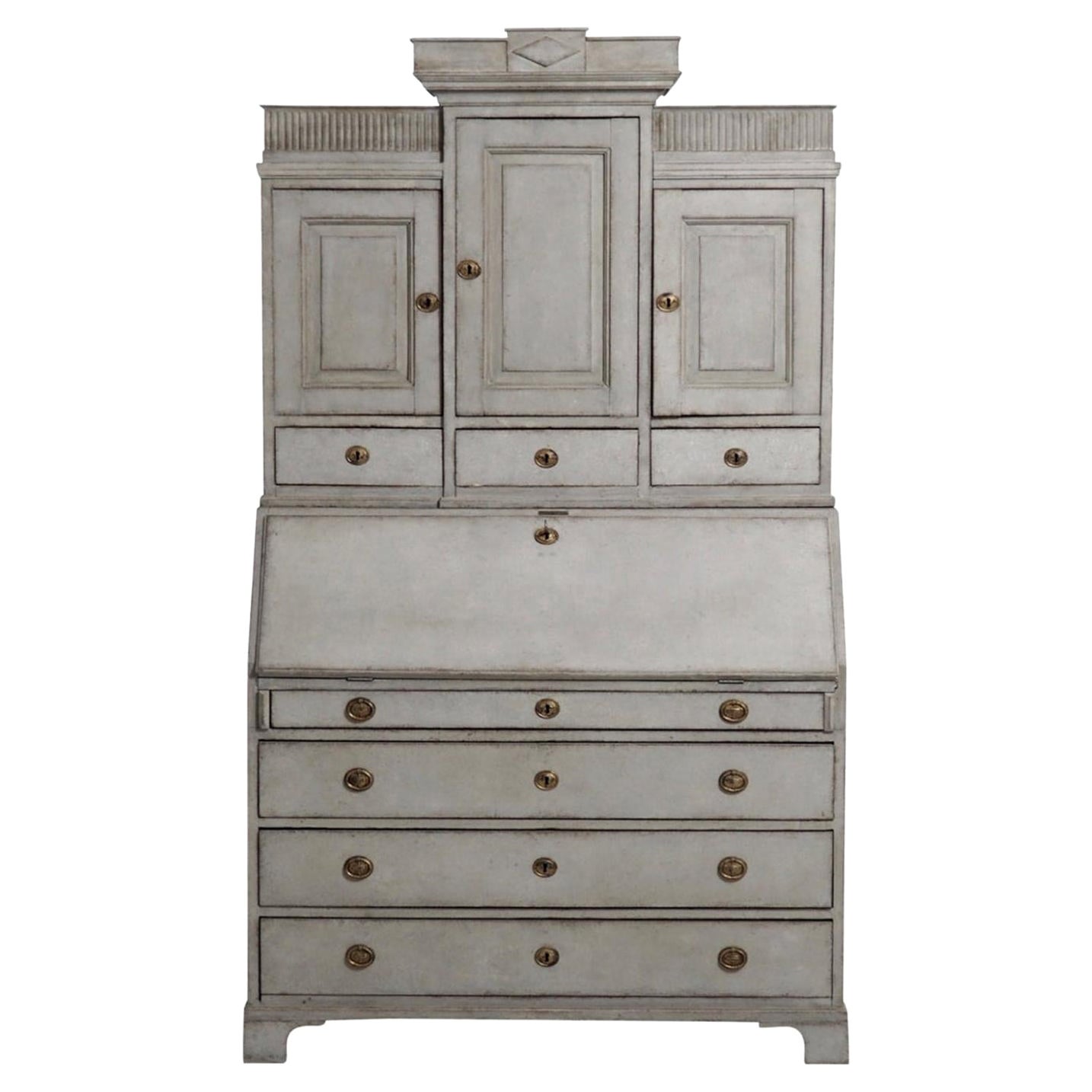 18th Century Swedish Gustavian Three Part Pine Bureau, Scandinavian Secretaire