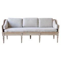 18th Century Swedish Gustavian Tragsofa Settee with Upholstered Linen Cushions
