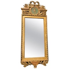 18th Century Swedish Gustavian Gilded Wood Wall Glass Mirror, Antique Wall Décor