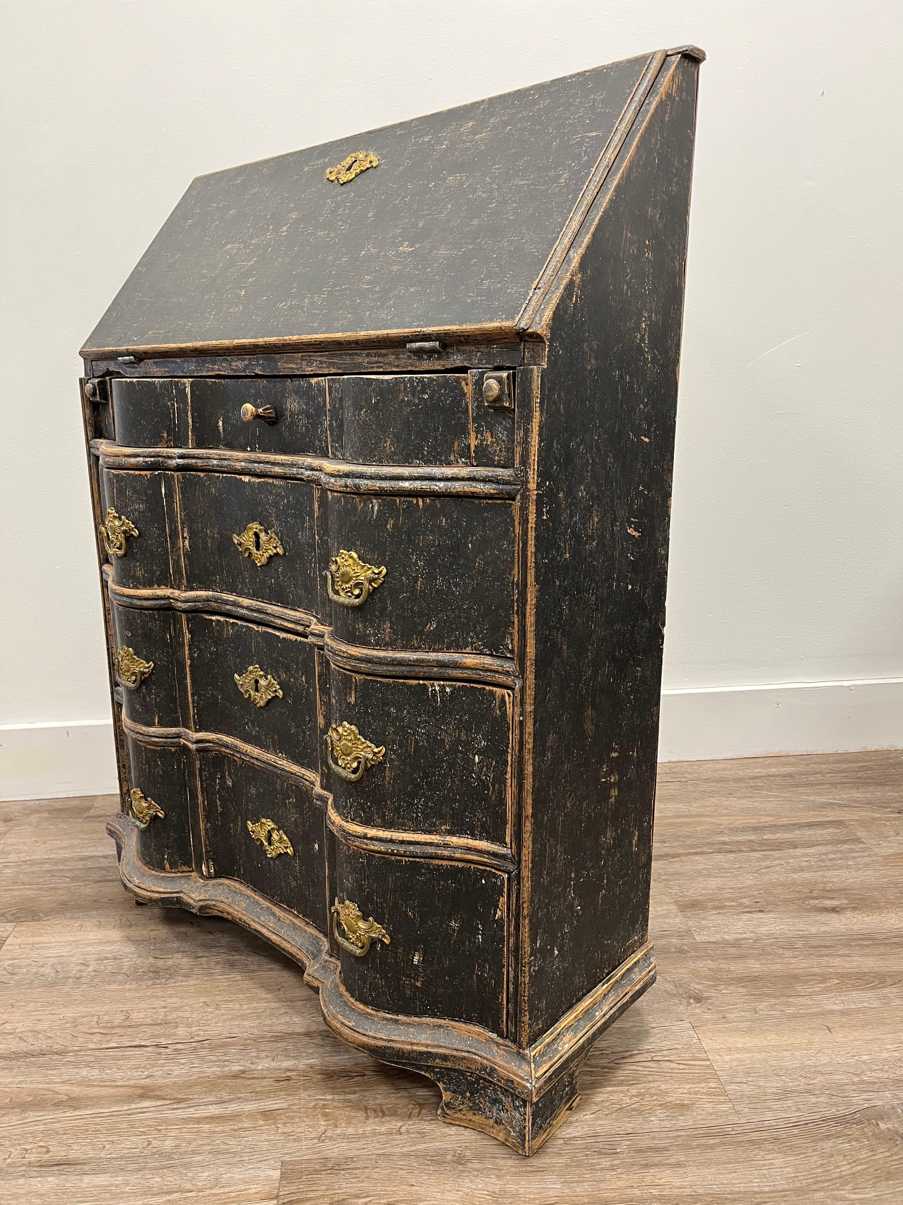 18th Century Swedish Rococo Slant Front Corner Desk For Sale 1
