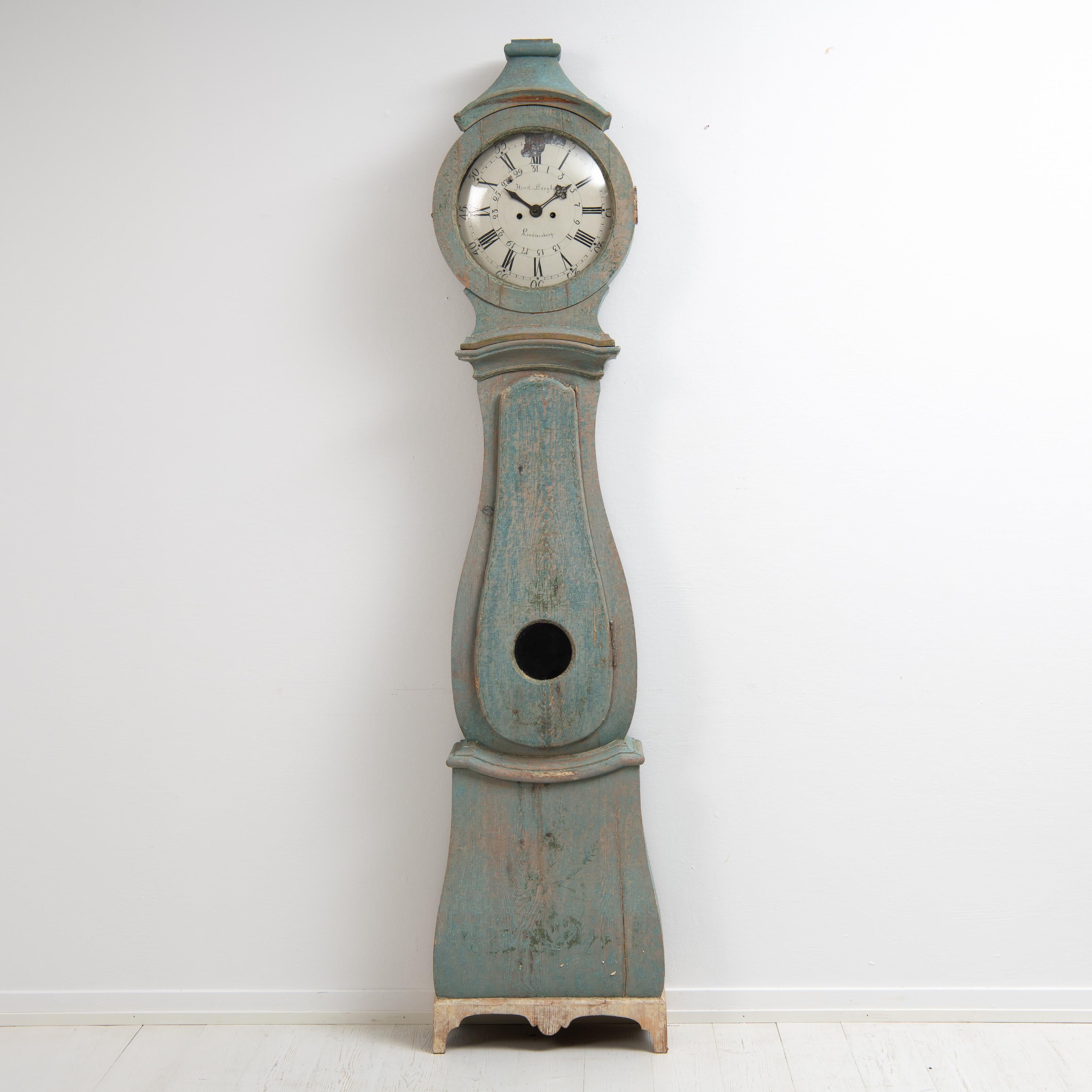 Folk Art 18th Century Swedish Light Blue Long Case Clock 