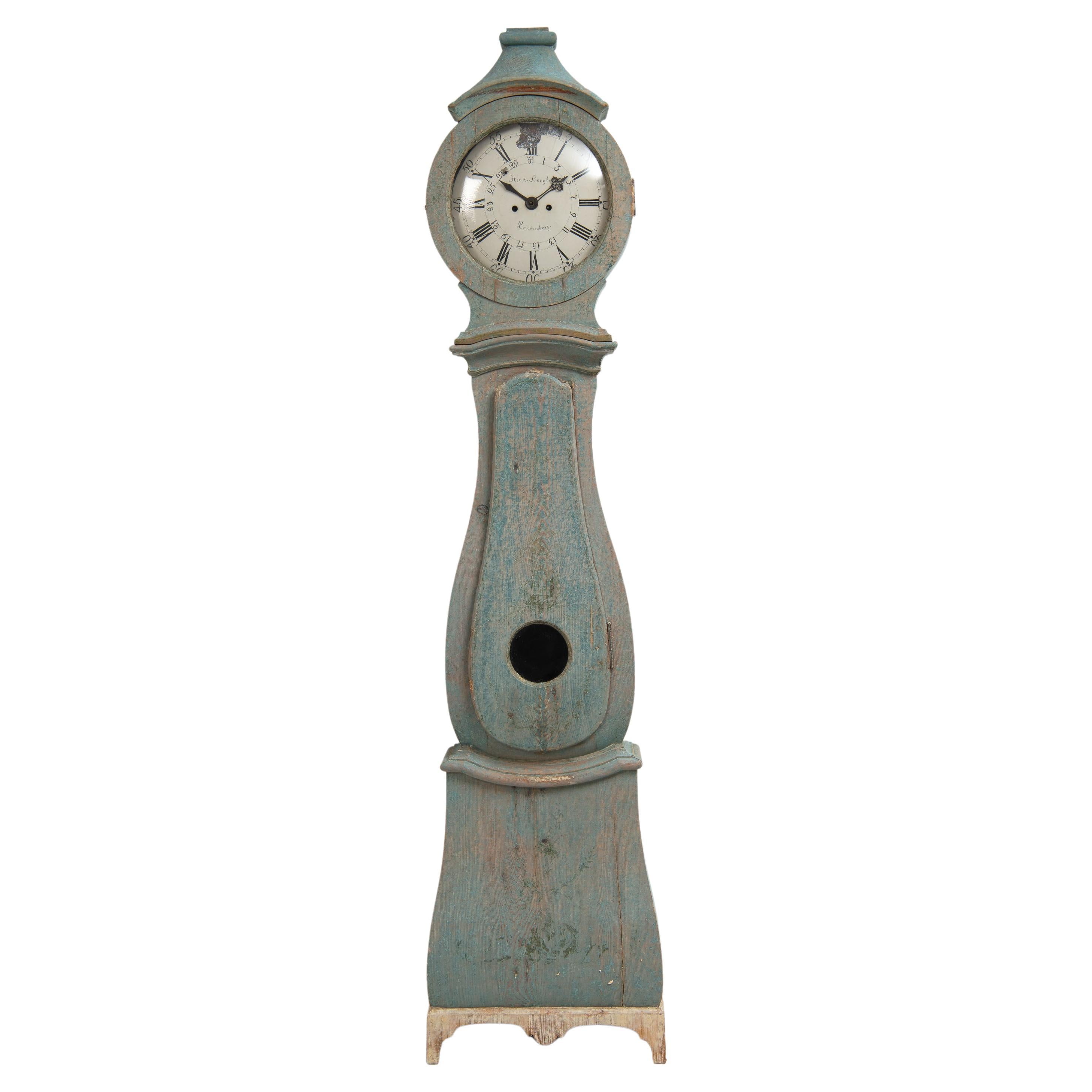 18th Century Swedish Light Blue Long Case Clock 