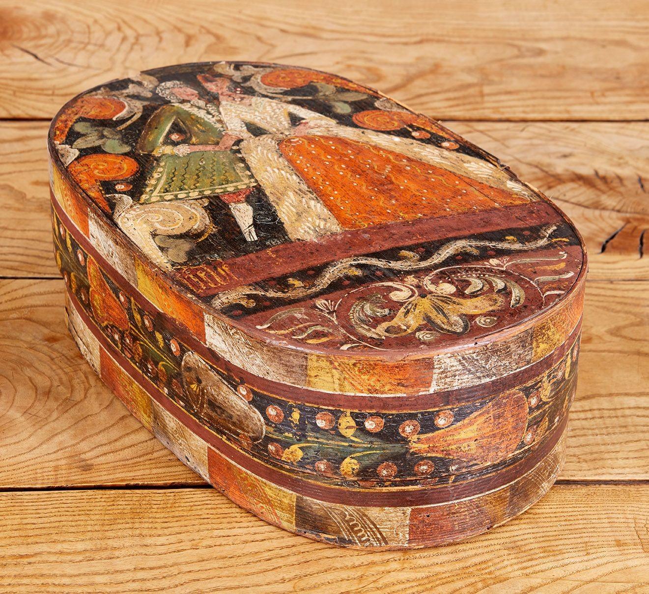 Hand-Painted 18th Century Swedish Marriage Box For Sale