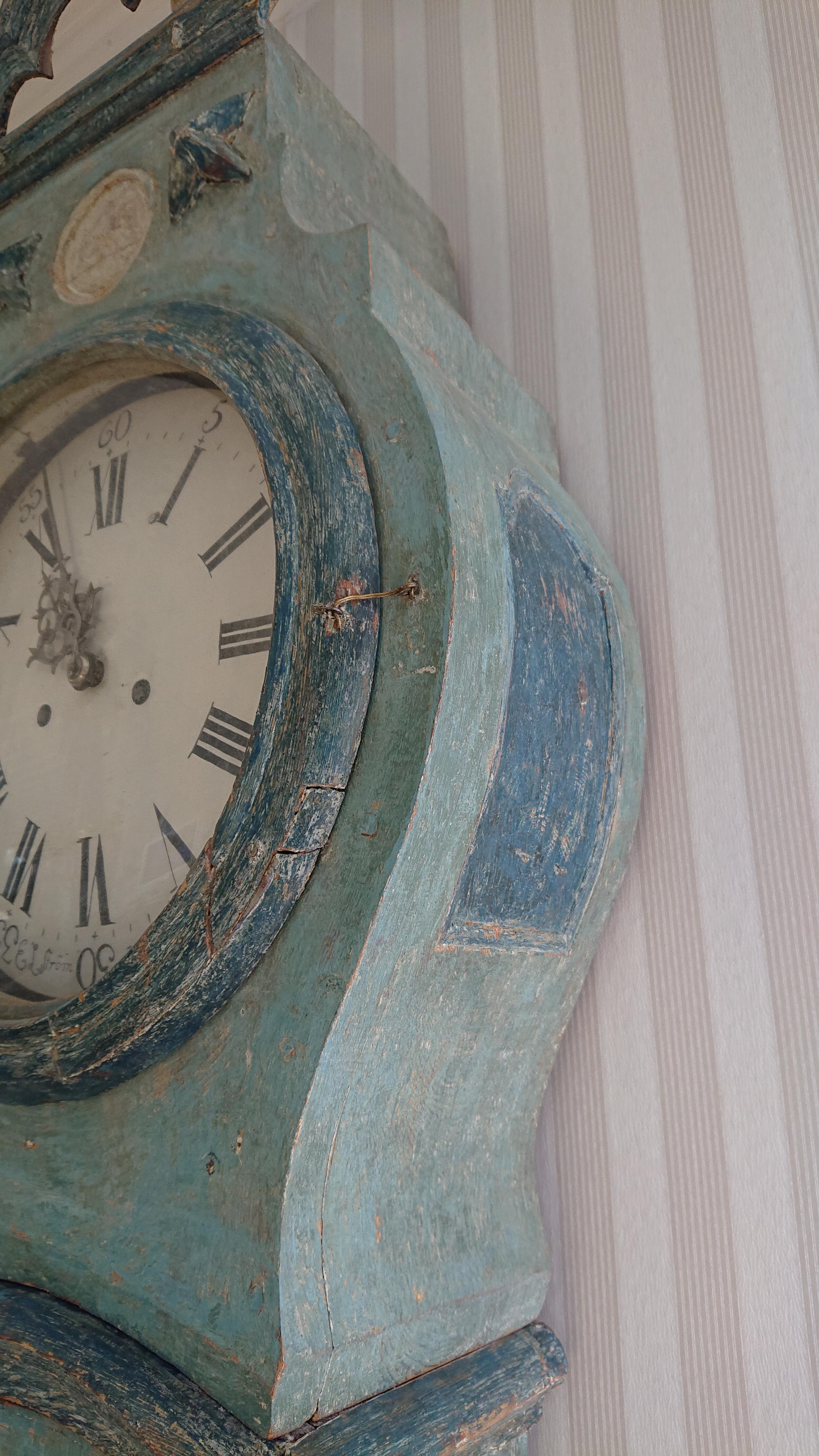 Pine 18th Century Swedish  Antique Mora Clock Long Case Clock Grand Father Clock