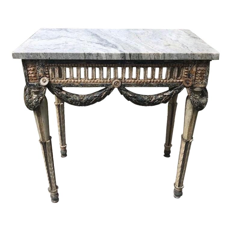 18th Century Swedish Neoclassical Painted Console with Marble Top