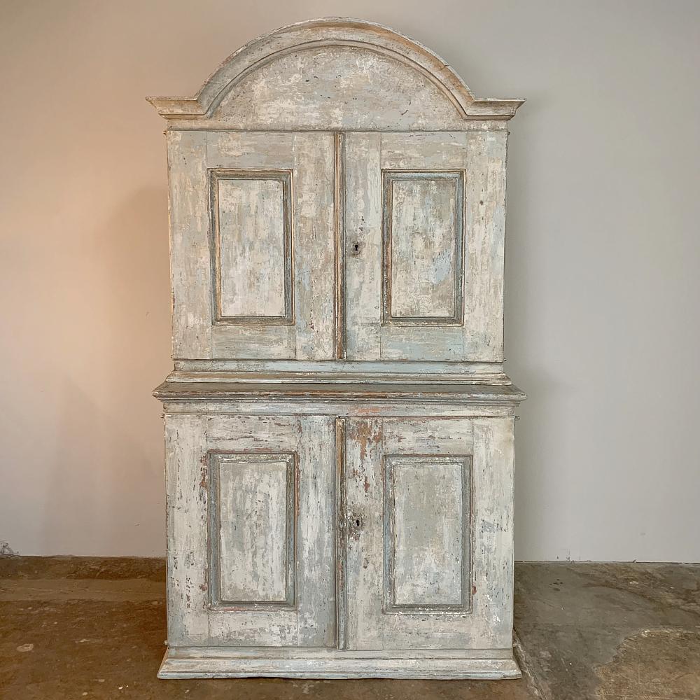 Hand-Crafted 18th Century Swedish Painted Buffet a Deux Corps