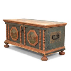18th Century Swedish Painted Chest or Trunk with Scenic Panels to the Front
