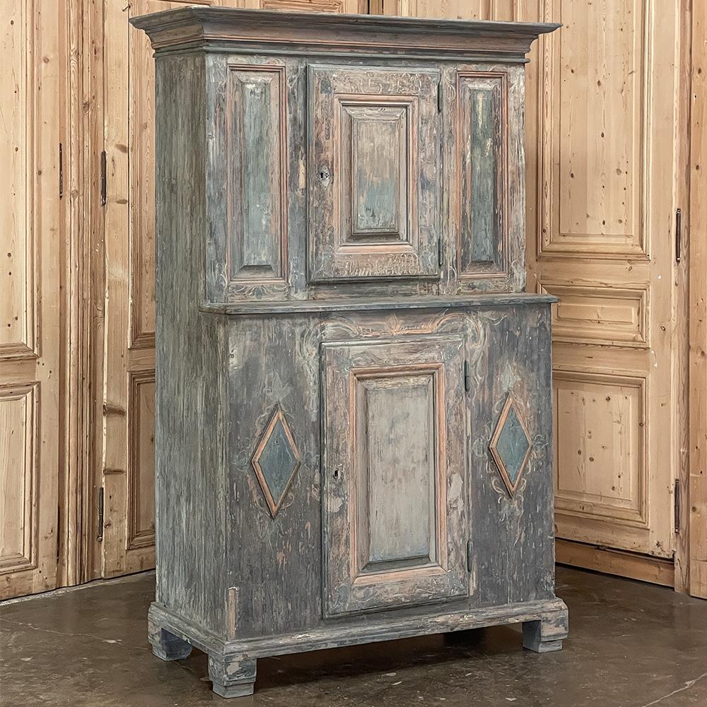 Gustavian 18th Century Swedish Painted Pine Two-Tiered Cabinet For Sale