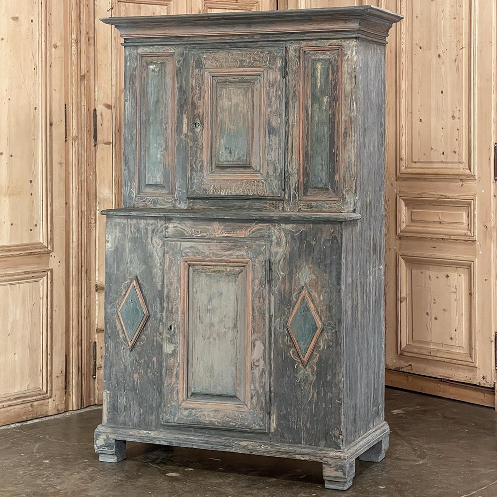 Hand-Painted 18th Century Swedish Painted Pine Two-Tiered Cabinet For Sale