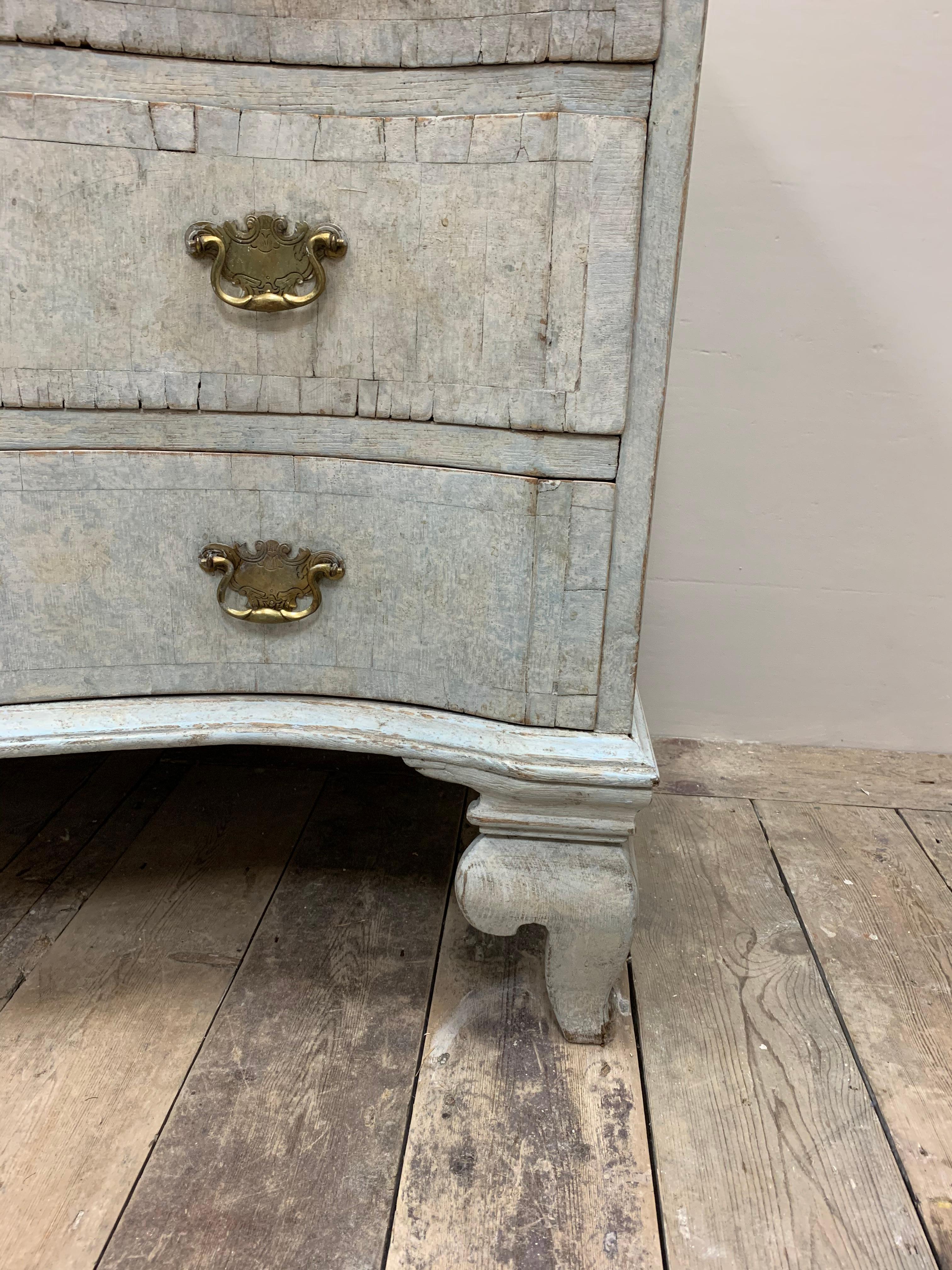 Rococo 18th Century Swedish Painted Three Drawer Commode or Chest of Drawers