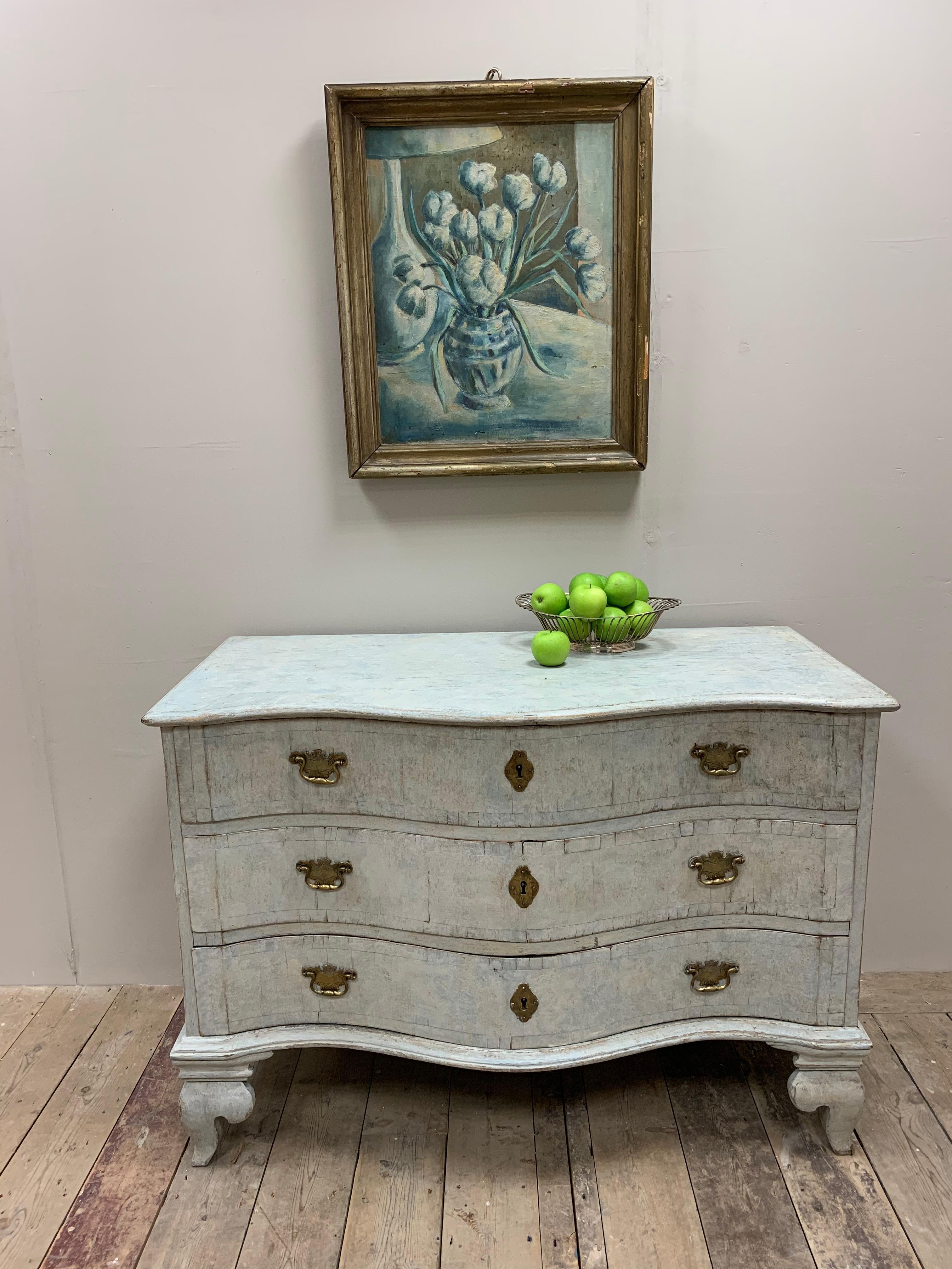 Wood 18th Century Swedish Painted Three Drawer Commode or Chest of Drawers