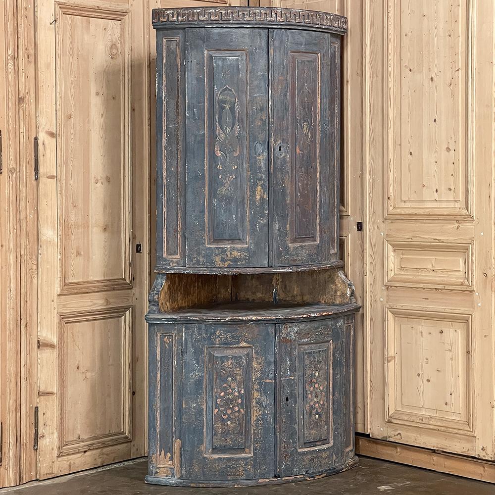 Gustavian 18th Century Swedish Painted Two-Tiered Corner Cabinet For Sale