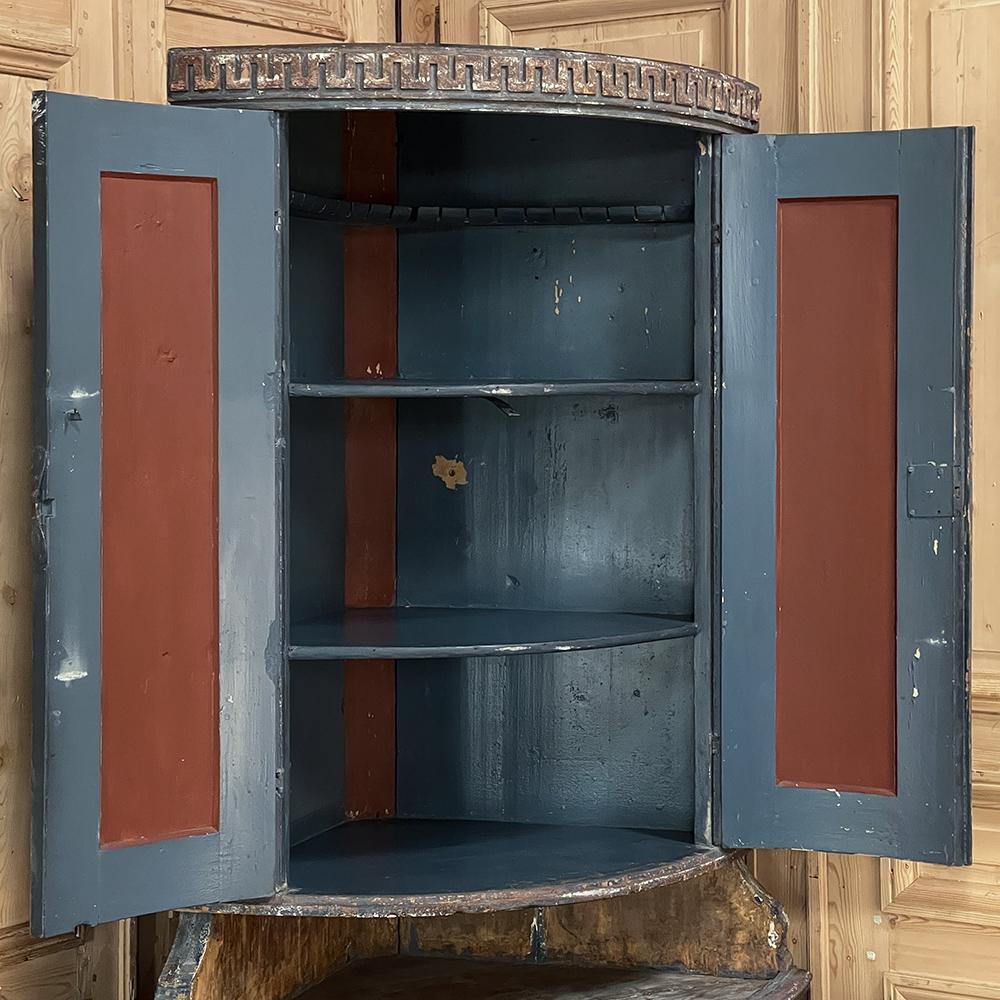 Pine 18th Century Swedish Painted Two-Tiered Corner Cabinet For Sale