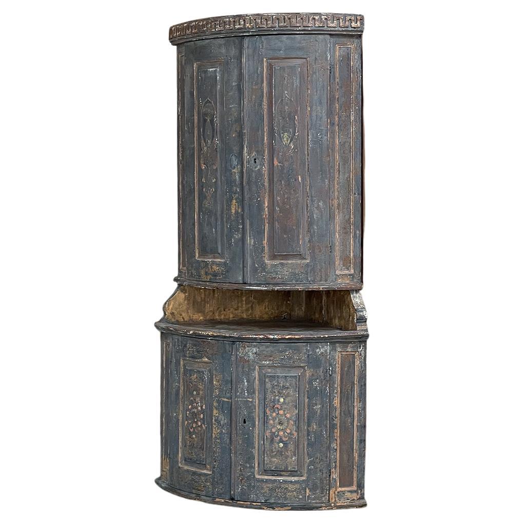 18th Century Swedish Painted Two-Tiered Corner Cabinet For Sale