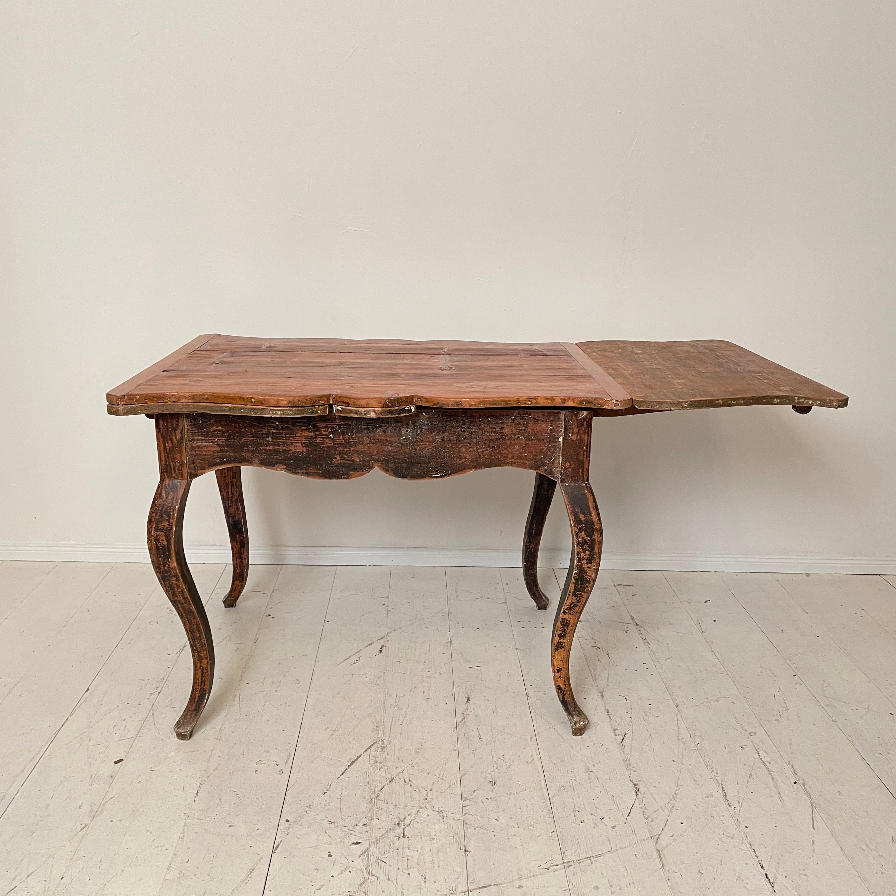 18th Century Swedish Period Baroque Brown Red Extendable Dining Table, 1780 6