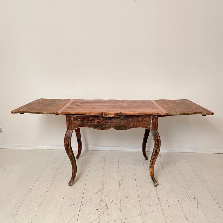 18th Century Swedish Period Baroque Brown Red Extendable Dining Table, 1780 For Sale 7