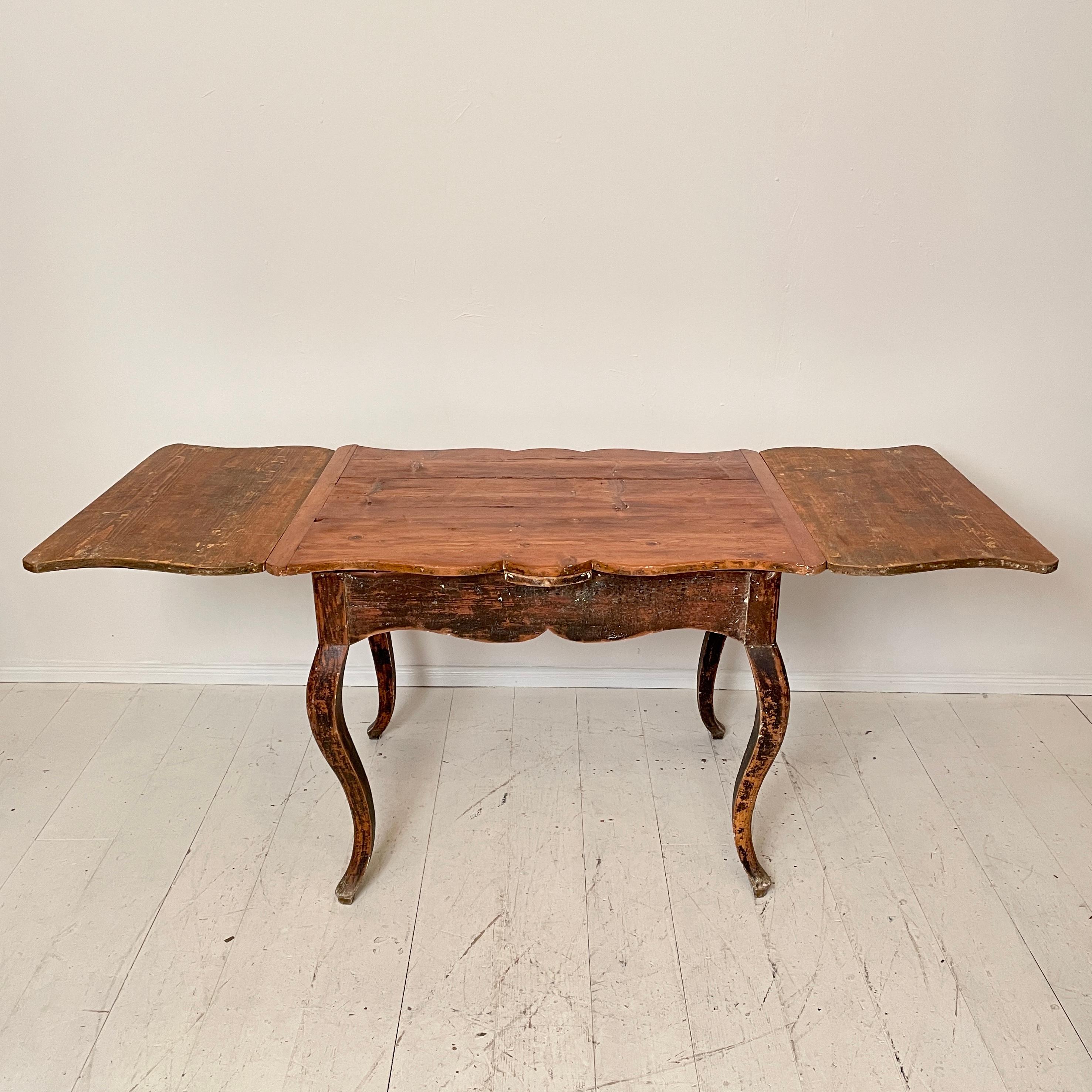 18th Century Swedish Period Baroque Brown Red Extendable Dining Table, 1780 8
