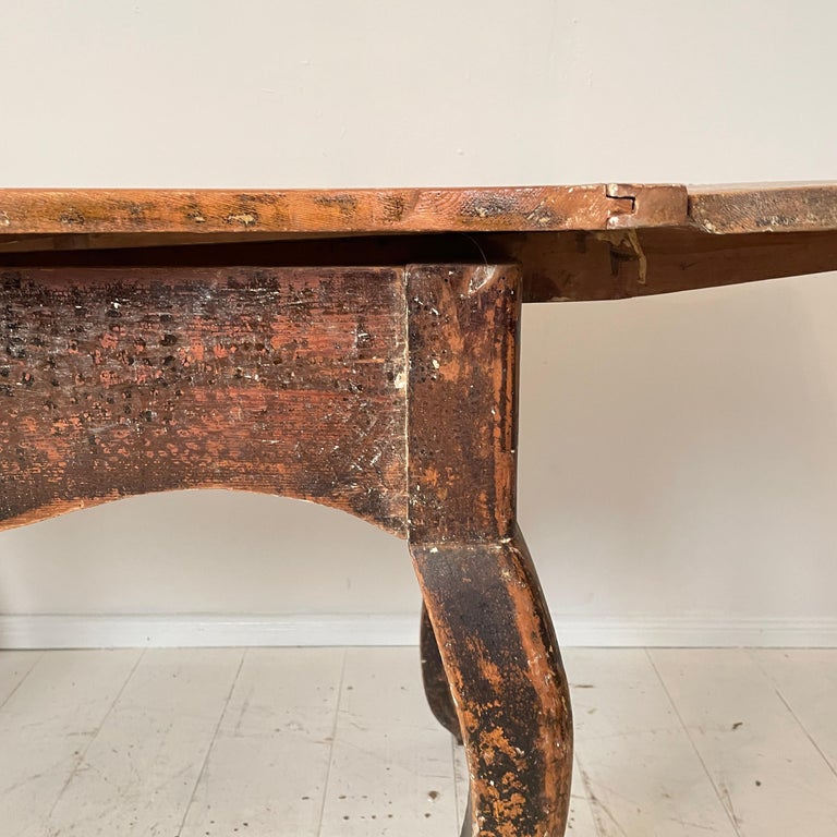 18th Century Swedish Period Baroque Brown Red Extendable Dining Table, 1780 For Sale 9