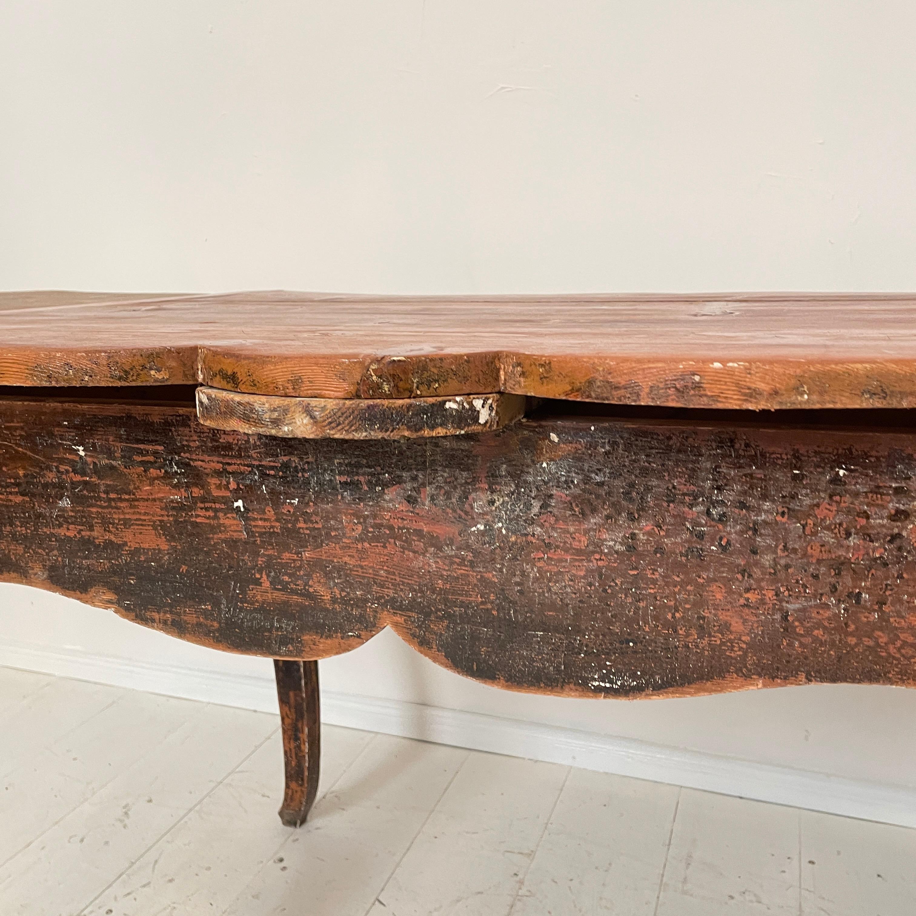 18th Century Swedish Period Baroque Brown Red Extendable Dining Table, 1780 10