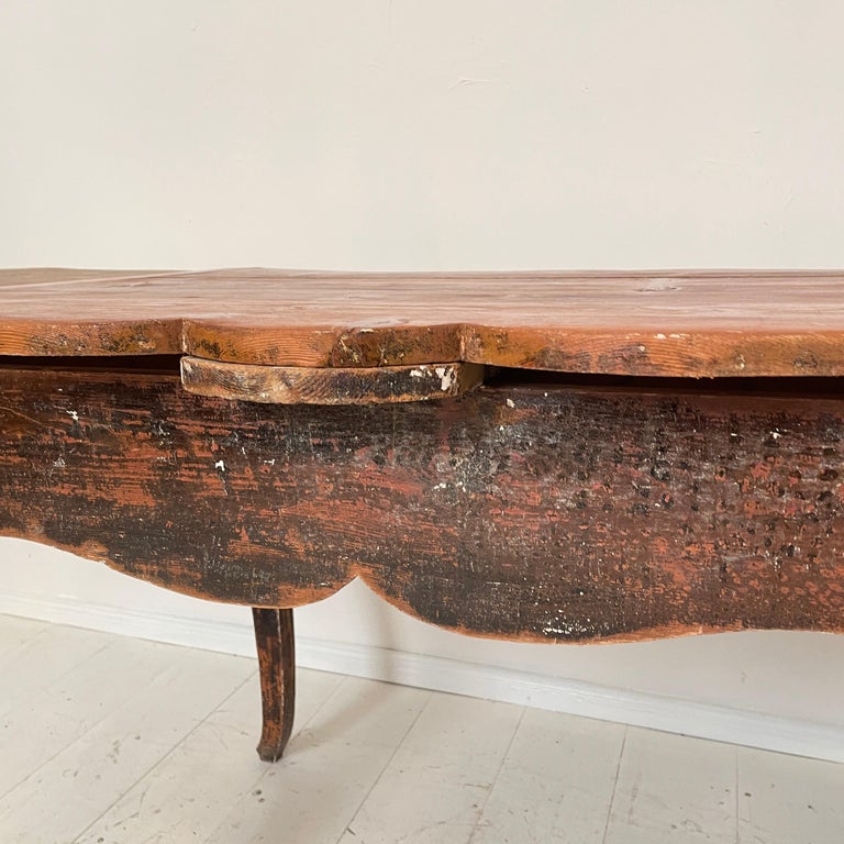 18th Century Swedish Period Baroque Brown Red Extendable Dining Table, 1780 For Sale 10