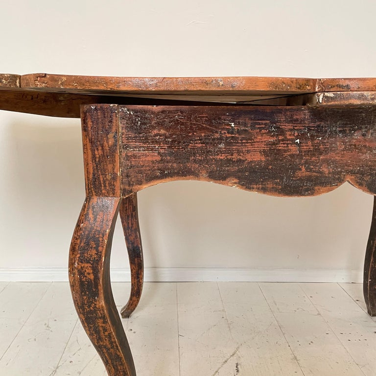 18th Century Swedish Period Baroque Brown Red Extendable Dining Table, 1780 For Sale 11