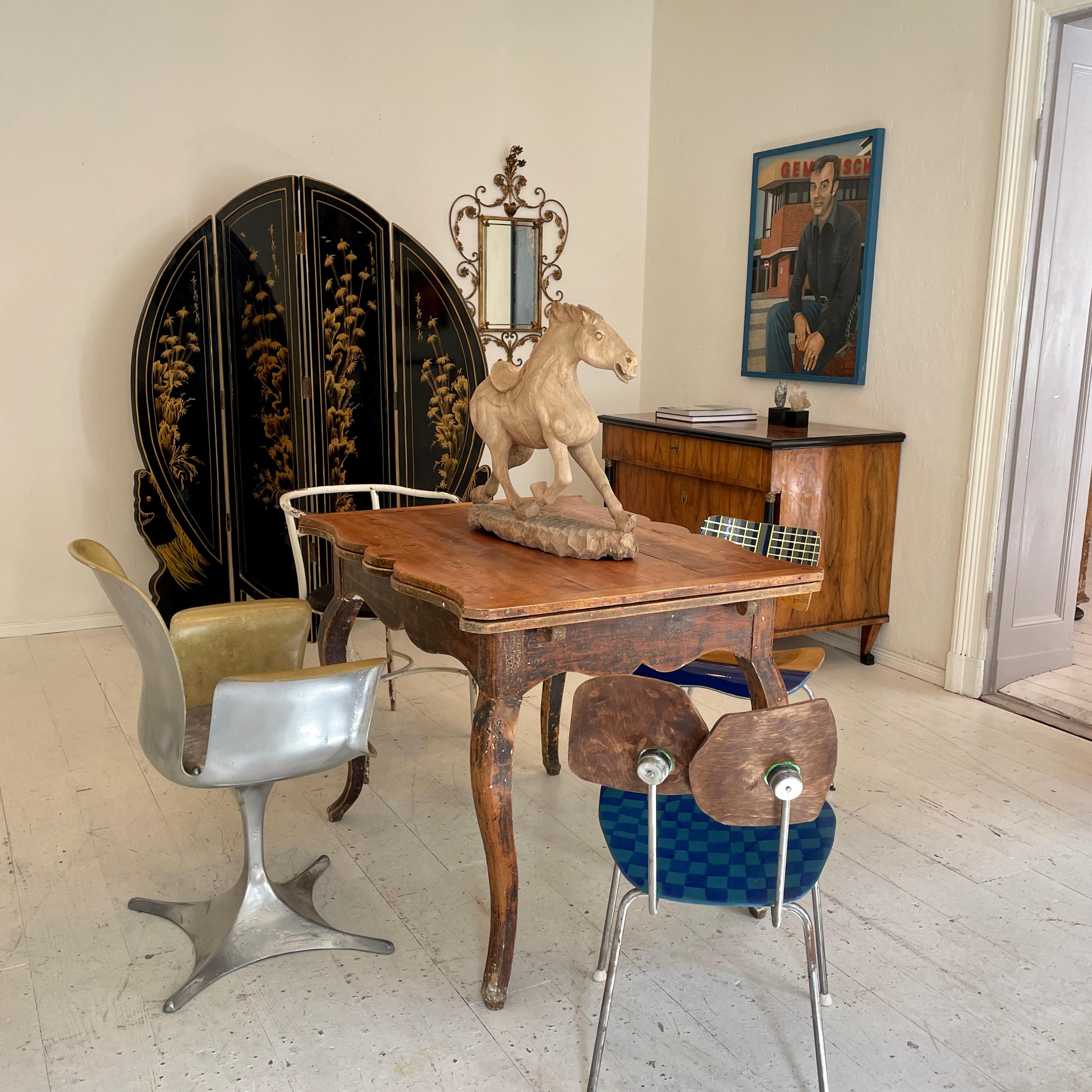 Hand-Painted 18th Century Swedish Period Baroque Brown Red Extendable Dining Table, 1780